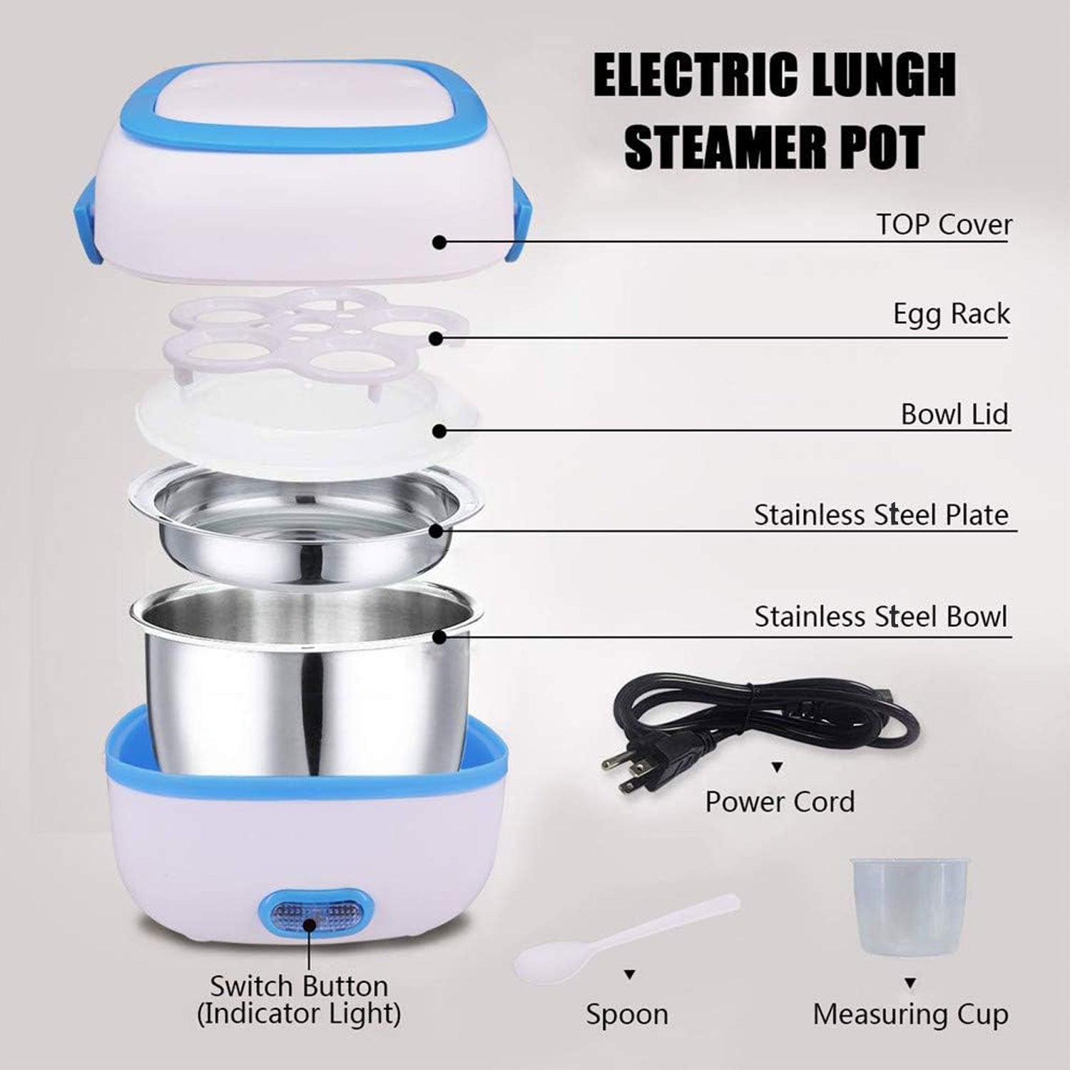 10027 Electric Lunch Box Portable Food Warmer Food Heating Lunch Box Removable Food-Grade Stainless Steel Compartments, 220V 200W, for Car, Truck, office 10027 Electric Lunch Box Portable Food Warmer Food Heating Lunch Box Removable Food-Grade Stainless Steel Compartments, 220V 200W, for Car, Truck, office